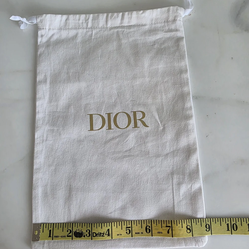 Dior White Dust Bag Small Drawstring Pouch Gold Logo Authentic